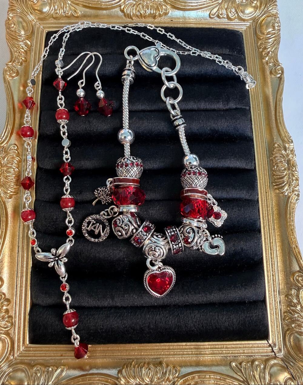 Jewelry Set January Landau Charm Bracelet + Avon Y-Drop Necklace and Earrings